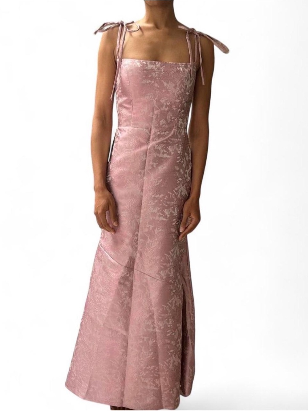 Tie-Shoulder Lilac Wysteria Lavender Floral Jacquard Maxi Dress 4 Evening Gown